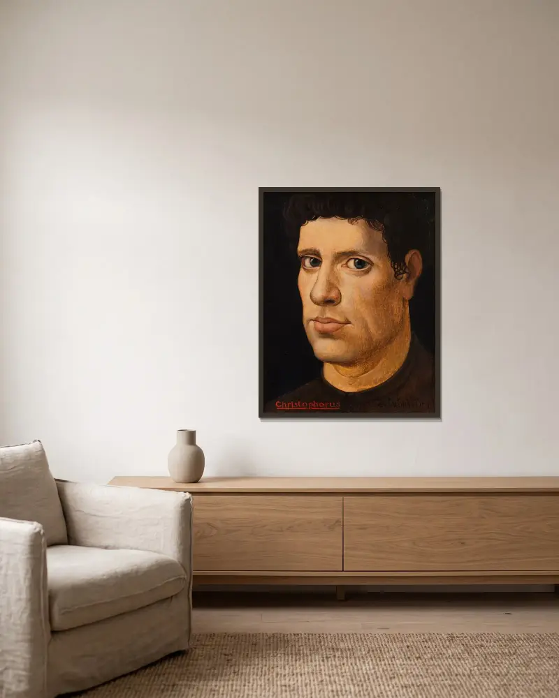 Christophorus – still searching av Gustave van de Woestyne inramad på en vägg