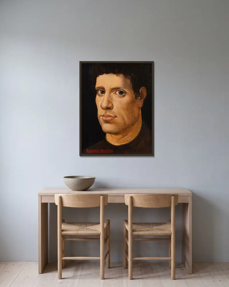 Christophorus – still searching av Gustave van de Woestyne inramad på en vägg