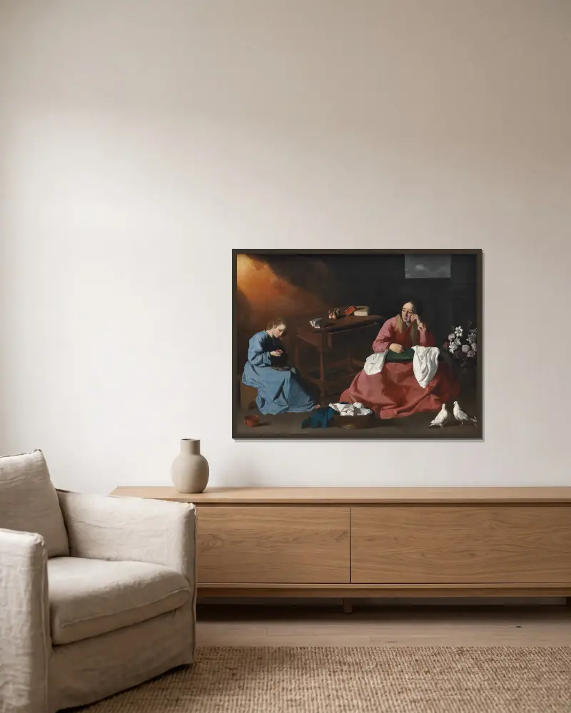 Christ and the Virgin in the House at Nazareth av Francisco de Zurbarán inramad på en vägg