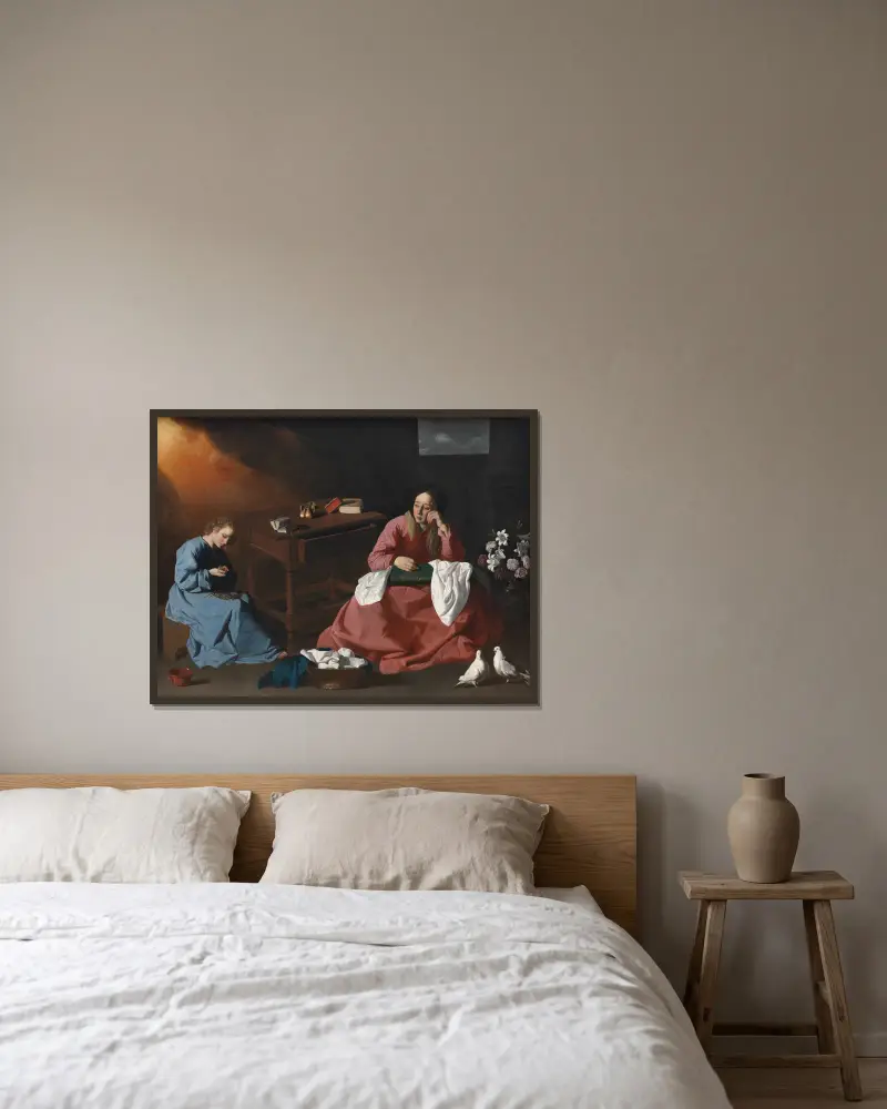 Christ and the Virgin in the House at Nazareth av Francisco de Zurbarán inramad på en vägg