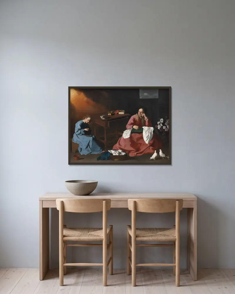 Christ and the Virgin in the House at Nazareth av Francisco de Zurbarán inramad på en vägg