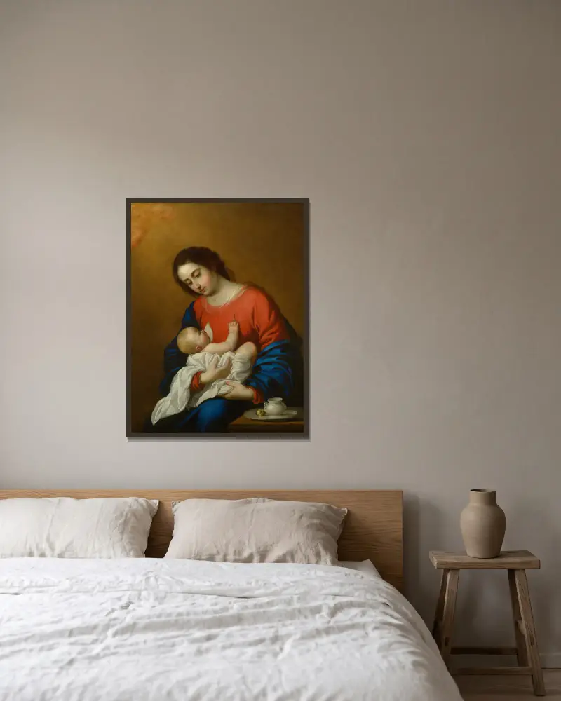 Madonna And Child av Francisco de Zurbarán inramad på en vägg