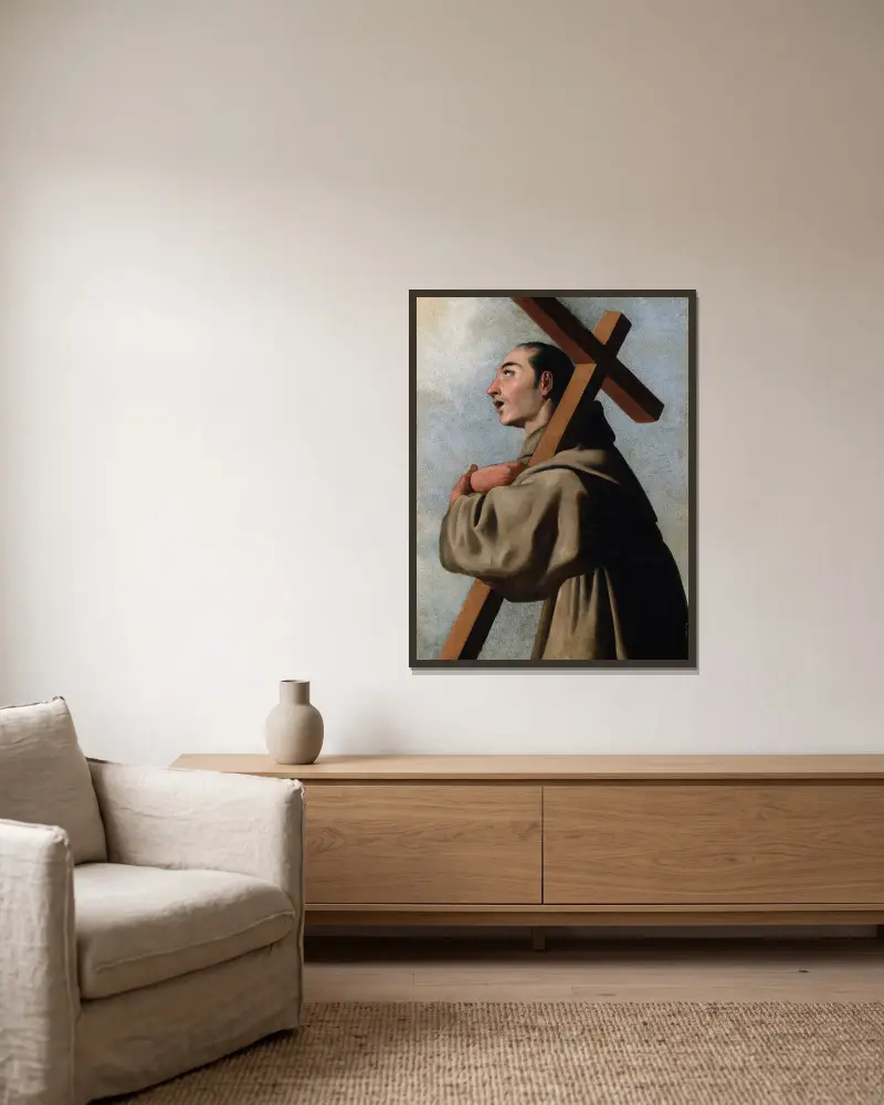 Den helige Diego av Alcalá av Francisco de Zurbarán inramad på en vägg