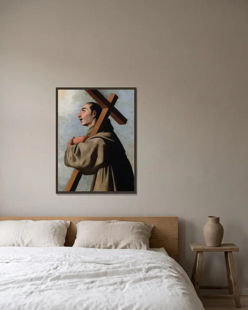 Den helige Diego av Alcalá av Francisco de Zurbarán inramad på en vägg