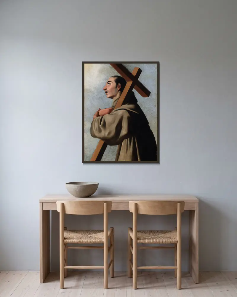 Den helige Diego av Alcalá av Francisco de Zurbarán inramad på en vägg