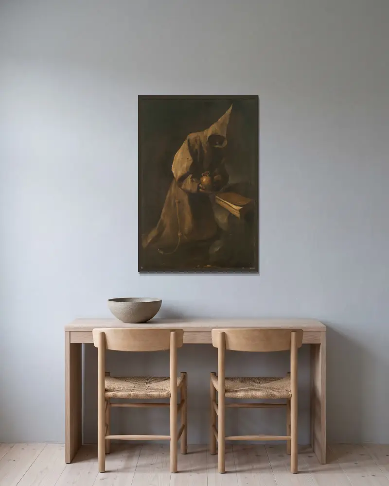 Svatý František v meditaci, Francisco de Zurbarán v rámu na stěně
