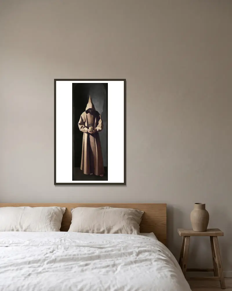 St. Francis Contemplating a Skull av Francisco de Zurbarán inramad på en vägg