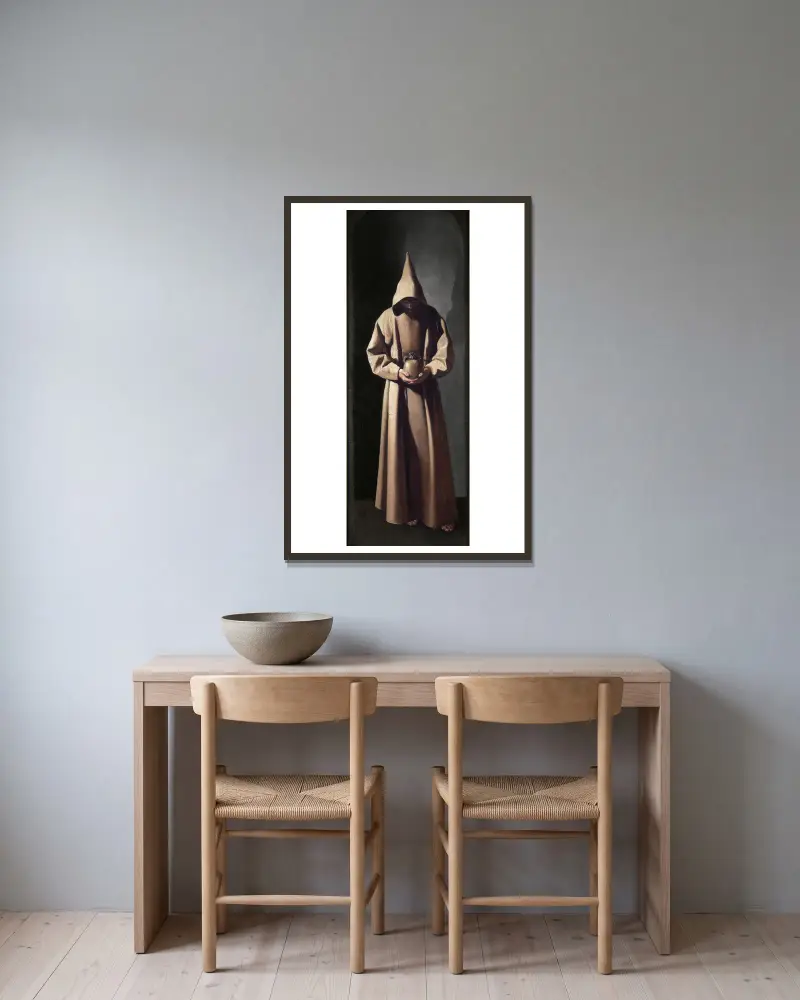 St. Francis Contemplating a Skull av Francisco de Zurbarán inramad på en vägg