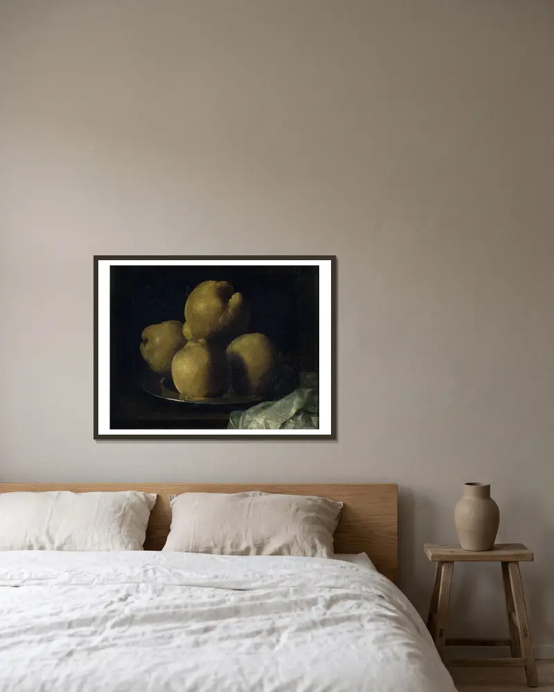 Still Life With Dish Of Quince (from 1633 until 1664) av Francisco de Zurbarán inramad på en vägg