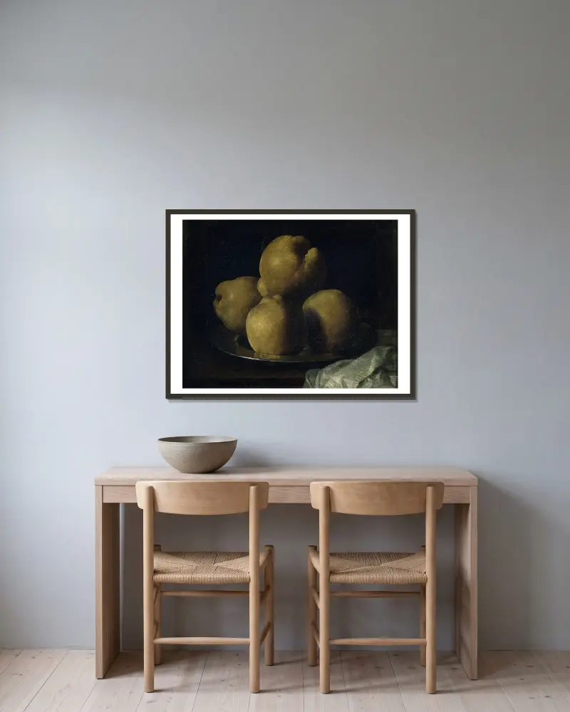 Still Life With Dish Of Quince (from 1633 until 1664) av Francisco de Zurbarán inramad på en vägg