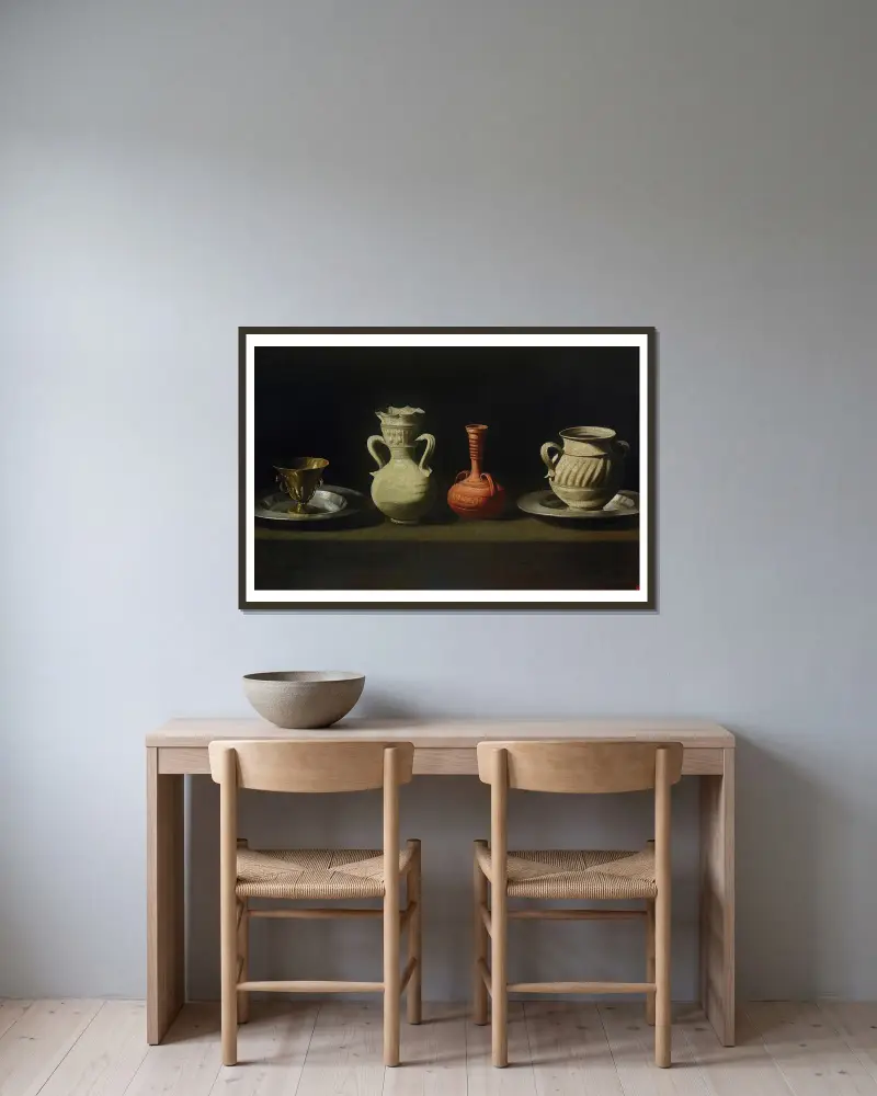 Still Life With Four Vessels (from 1635 until 1664) av Francisco de Zurbarán inramad på en vägg