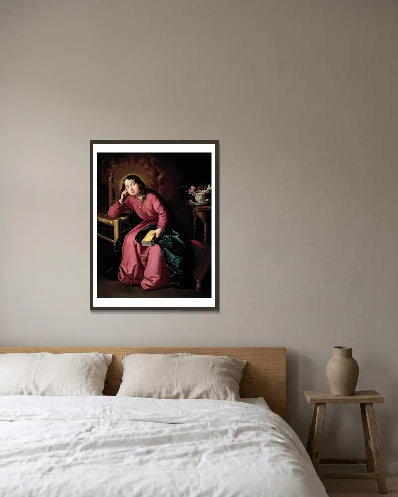 The Child Virgin Asleep av Francisco de Zurbarán inramad på en vägg