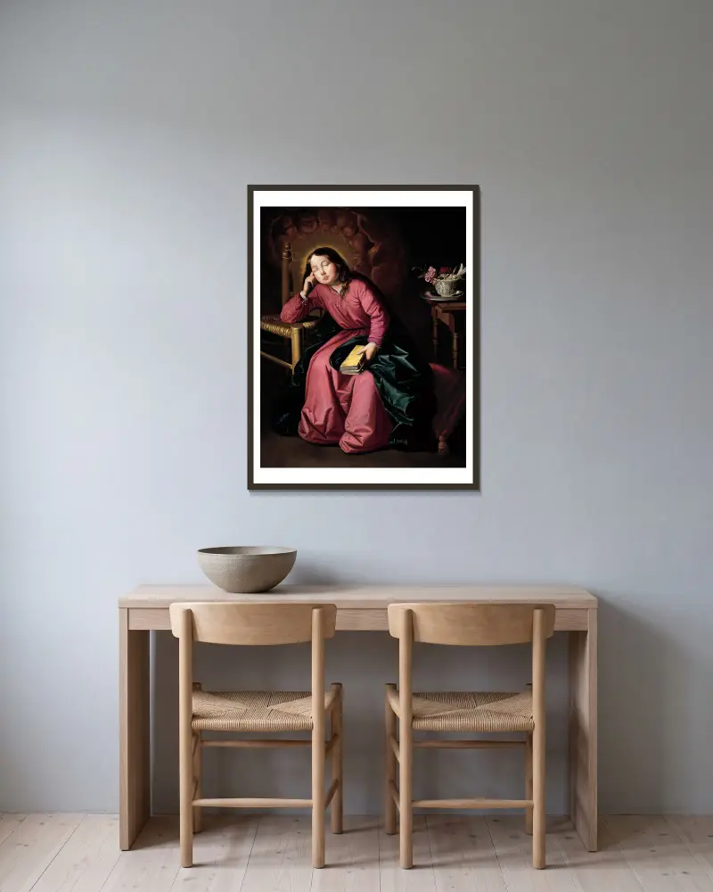 The Child Virgin Asleep av Francisco de Zurbarán inramad på en vägg
