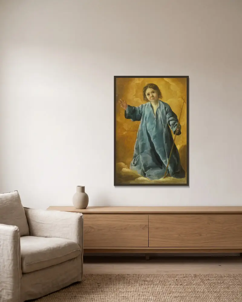 Das Christuskind von Francisco de Zurbarán gerahmt an einer Wand