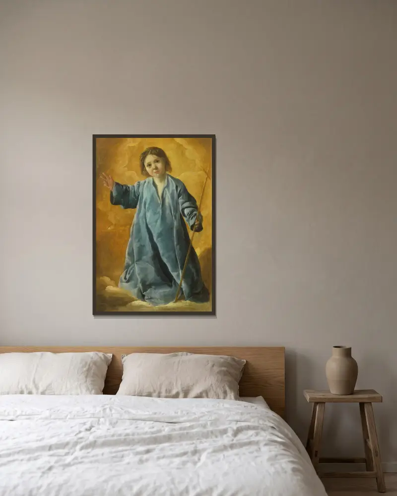 Das Christuskind von Francisco de Zurbarán gerahmt an einer Wand