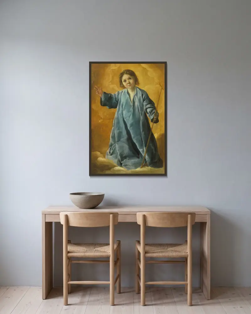 Das Christuskind von Francisco de Zurbarán gerahmt an einer Wand