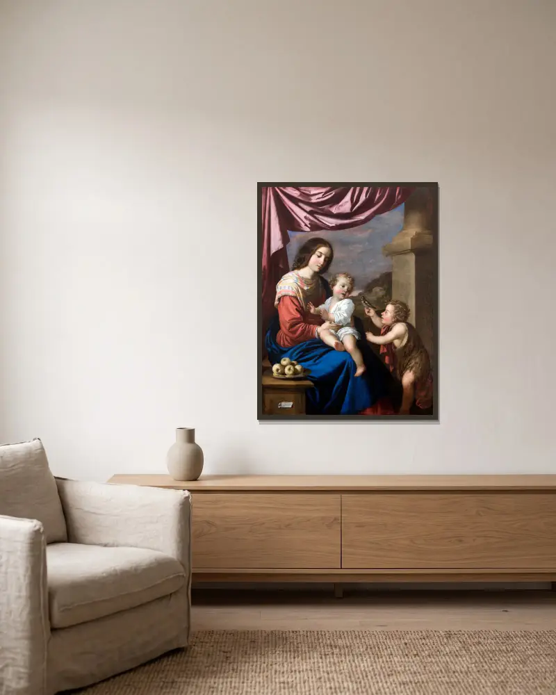 Virgin and Child with Saint John av Francisco de Zurbarán inramad på en vägg