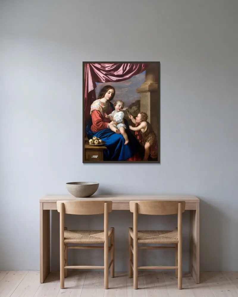 Virgin and Child with Saint John av Francisco de Zurbarán inramad på en vägg