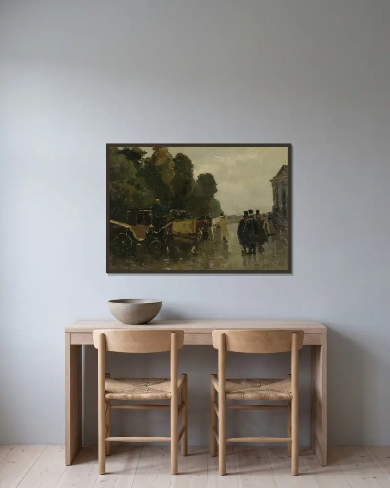 Carriages and Waiting Coachmen av Willem de Zwart inramad på en vägg