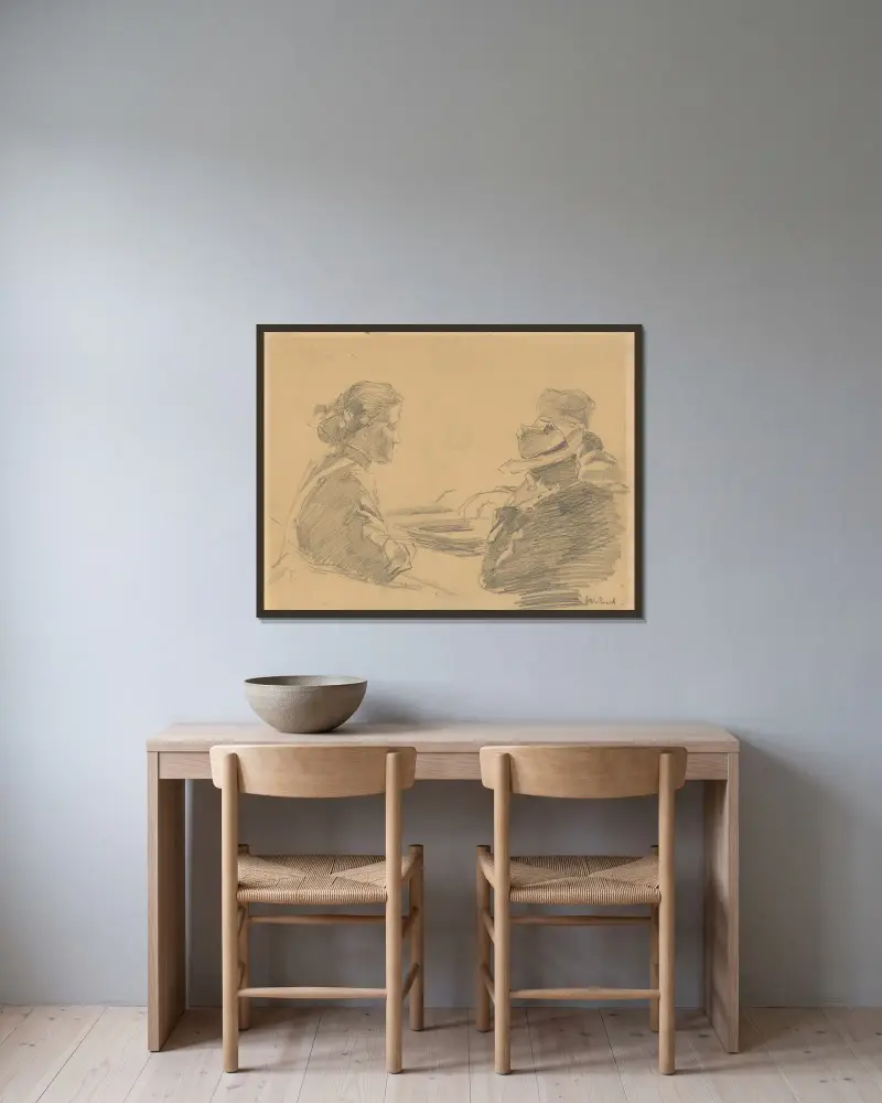 Drei sitzende Figuren von Willem de Zwart gerahmt an einer Wand
