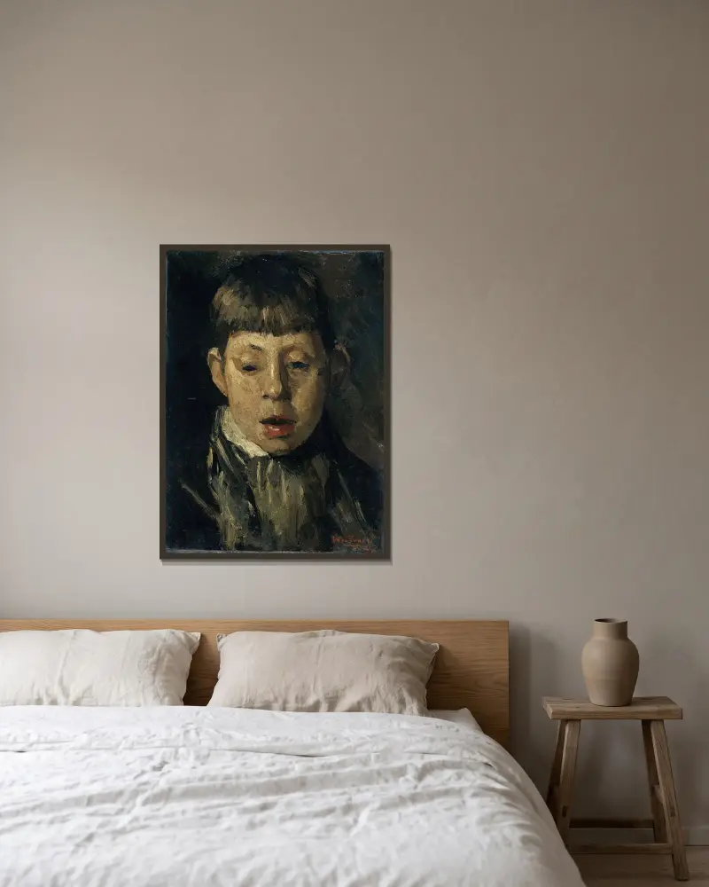Jongenskop av Willem de Zwart inramad på en vägg