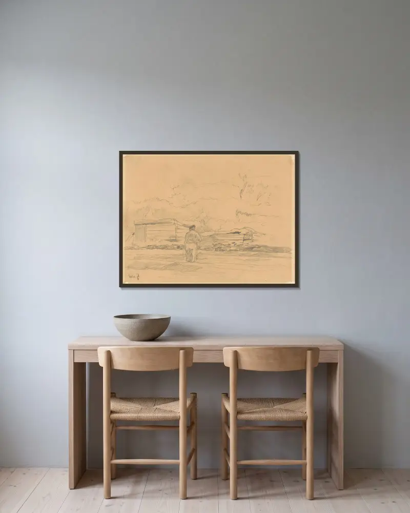 Landschap met man in het midden voor een schuurtje av Willem de Zwart inramad på en vägg