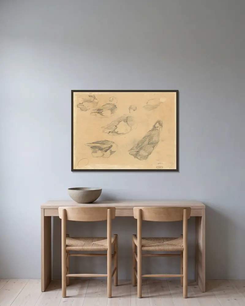 Skizzen von Enten von Willem de Zwart gerahmt an einer Wand