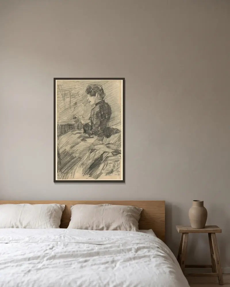 Zittende jonge vrouw av Willem de Zwart inramad på en vägg