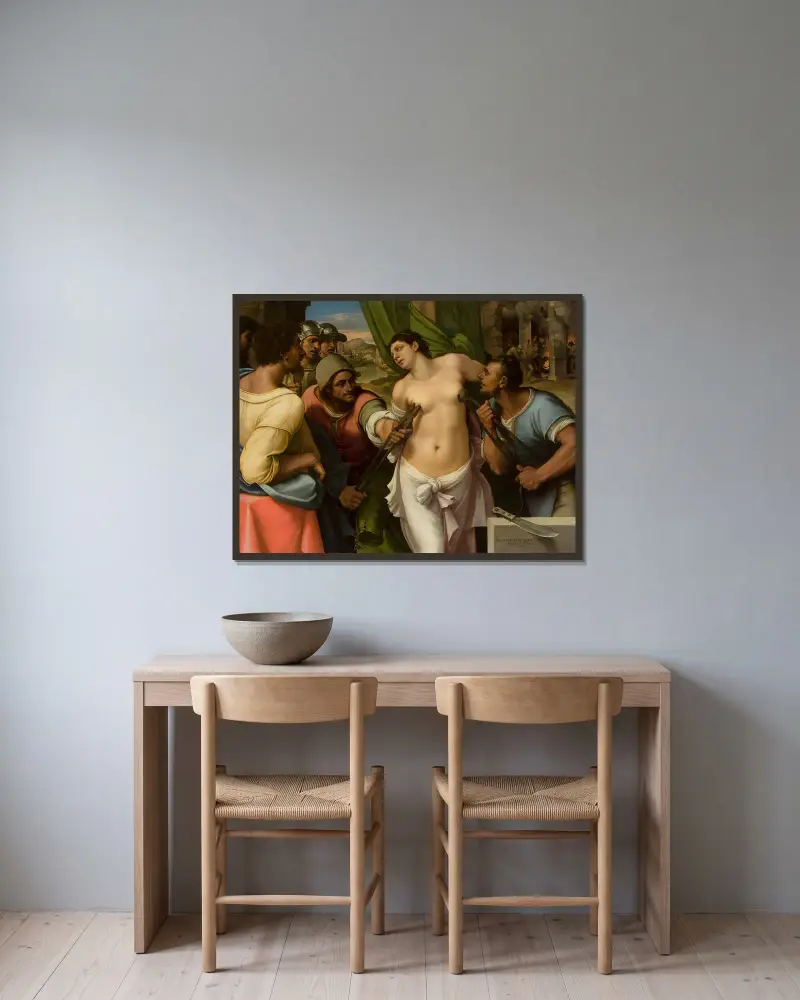 Martyrdom of St Agatha av Sebastiano del Piombo inramad på en vägg