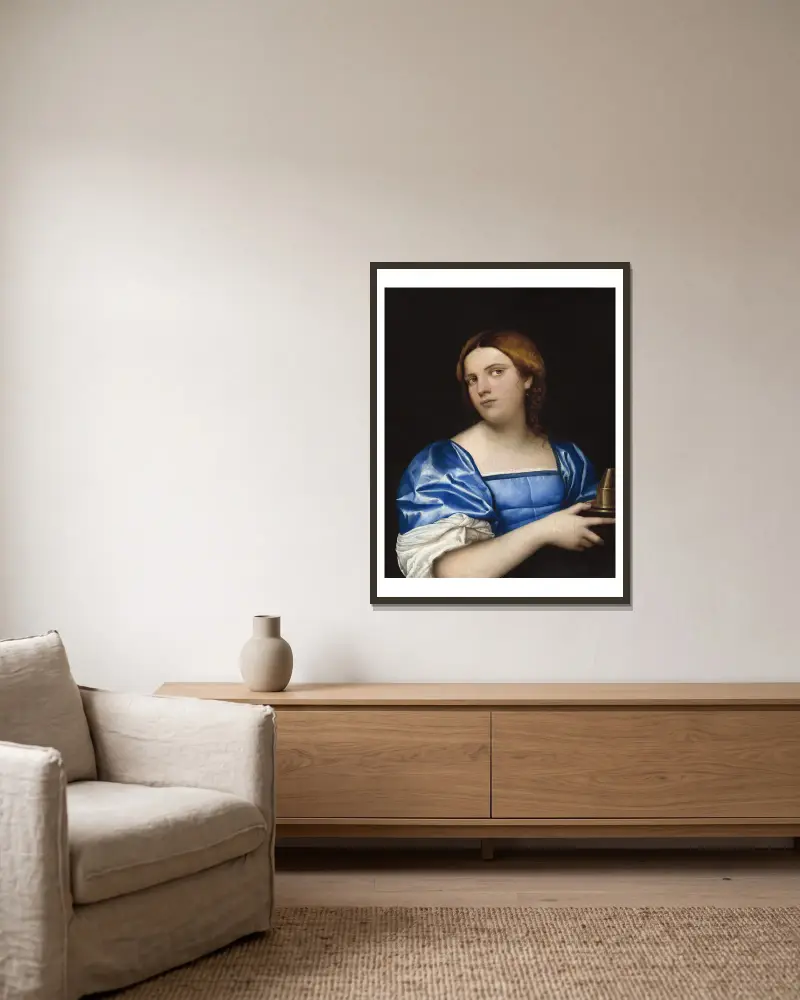 Portrait of a Young Woman as a Wise Virgin av Sebastiano del Piombo inramad på en vägg
