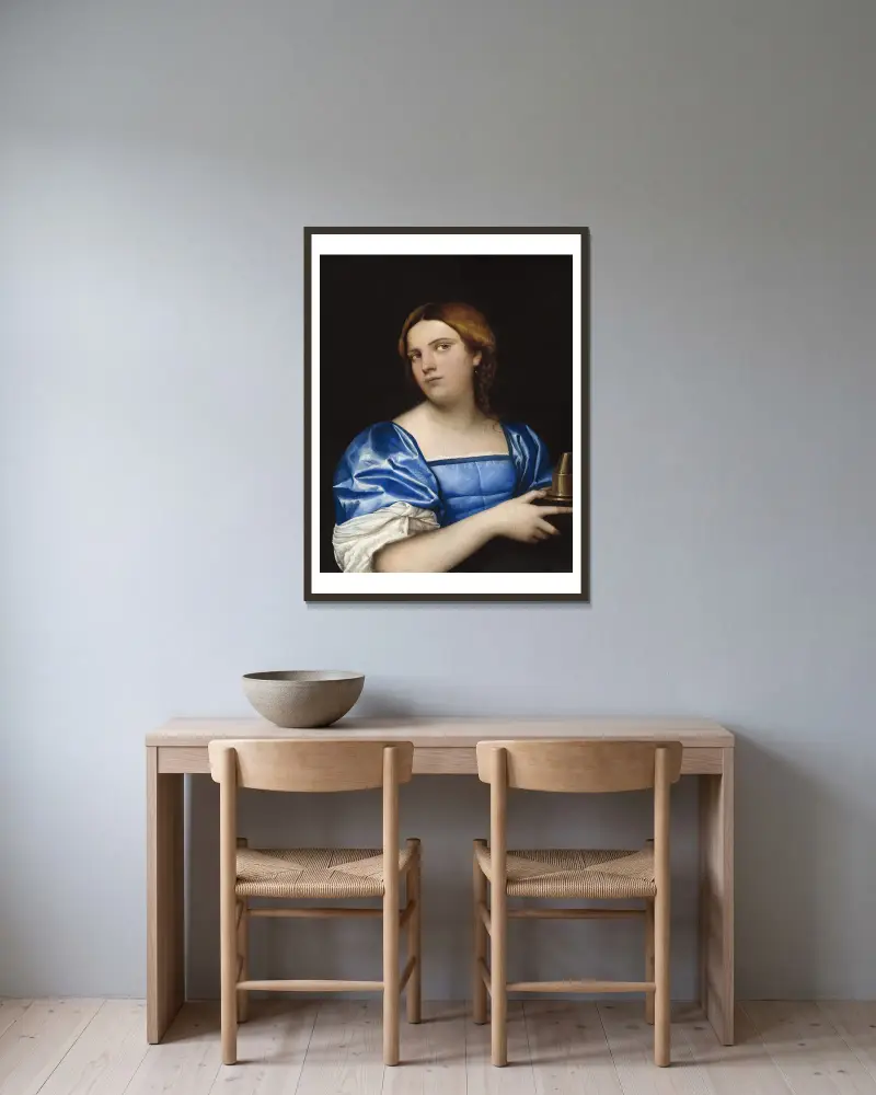 Portrait of a Young Woman as a Wise Virgin av Sebastiano del Piombo inramad på en vägg