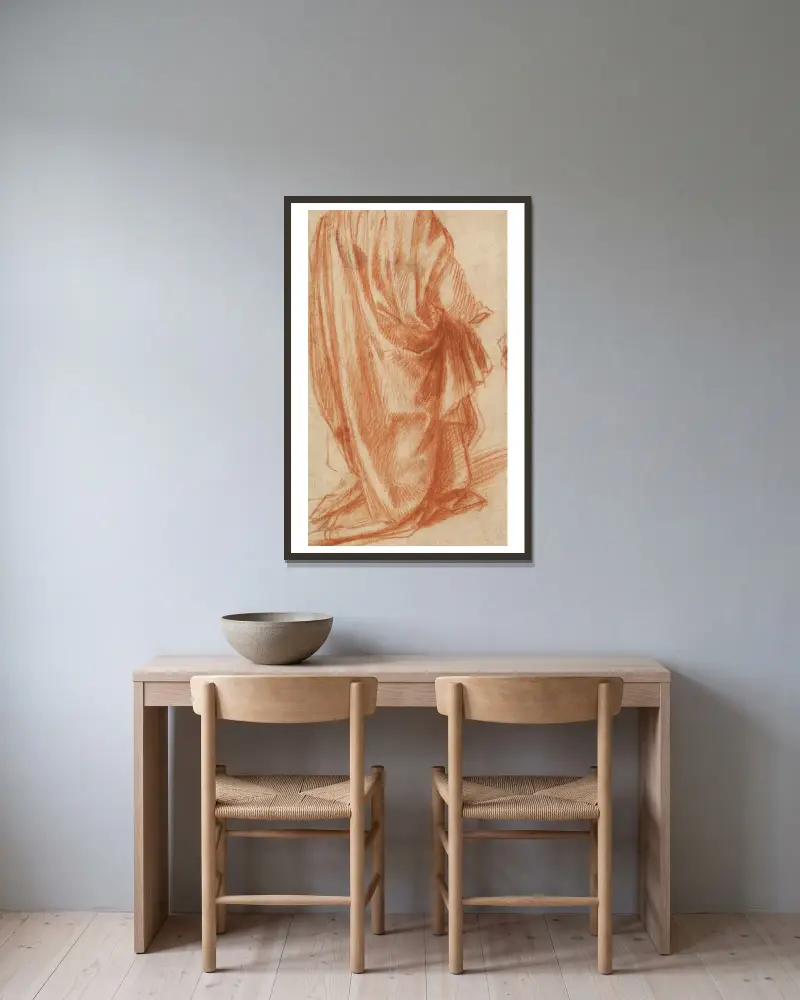 Gewandstudie von Andrea del Sarto gerahmt an einer Wand