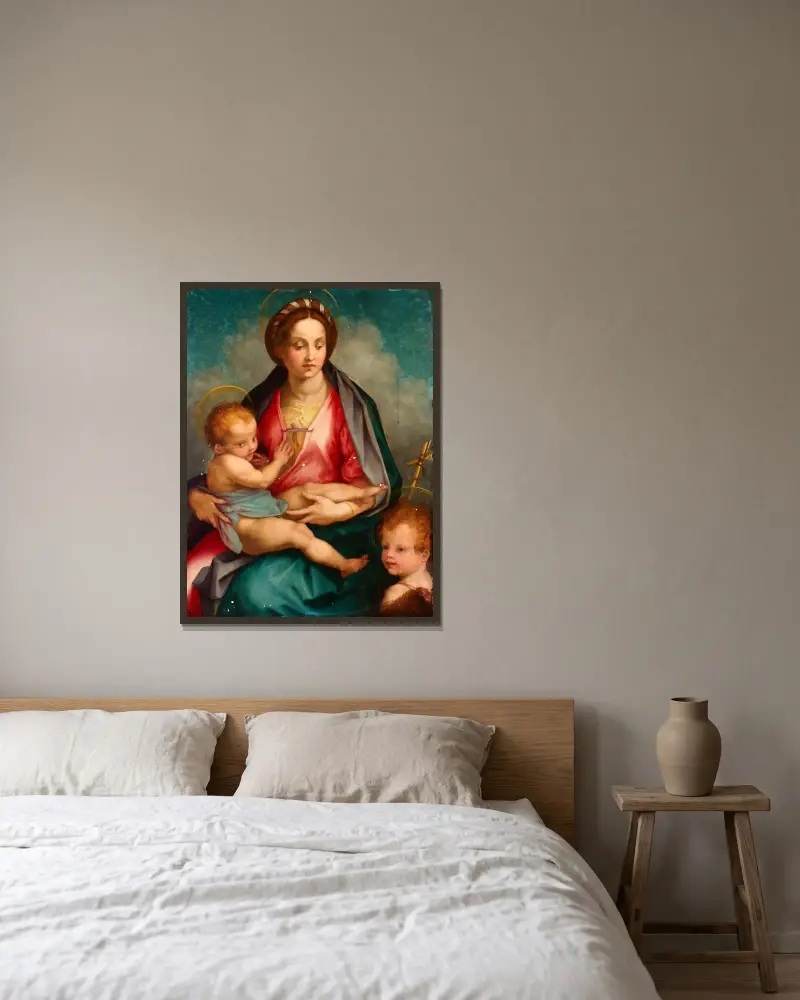 Madonna and Child with St John av Andrea del Sarto inramad på en vägg