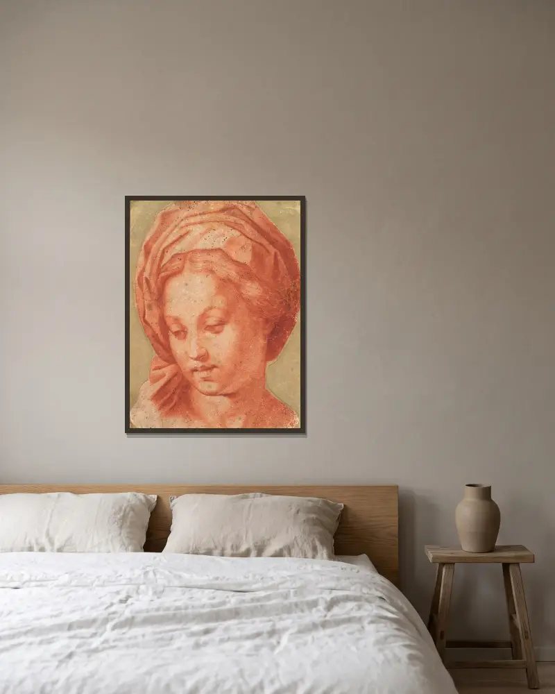Madonna Borghese von Andrea del Sarto gerahmt an einer Wand