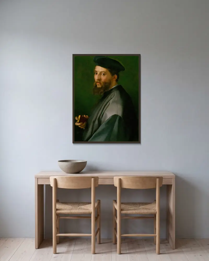 Portrait of a Man av Andrea del Sarto inramad på en vägg