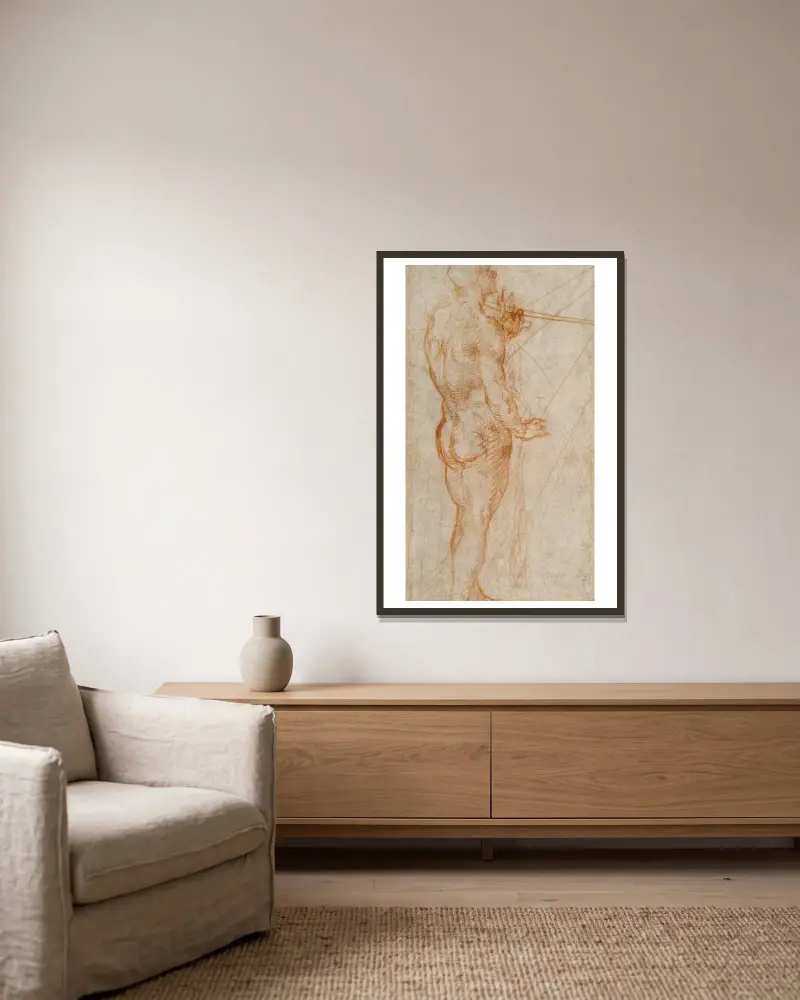Study of a Nude Man av Andrea del Sarto inramad på en vägg