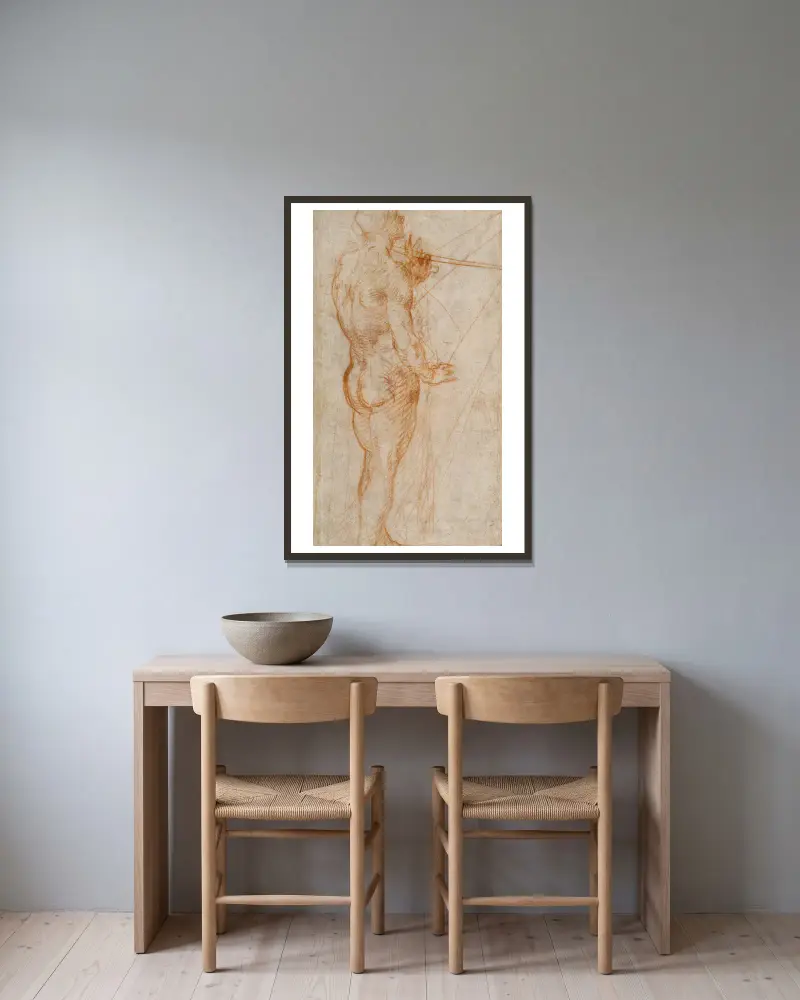 Study of a Nude Man av Andrea del Sarto inramad på en vägg