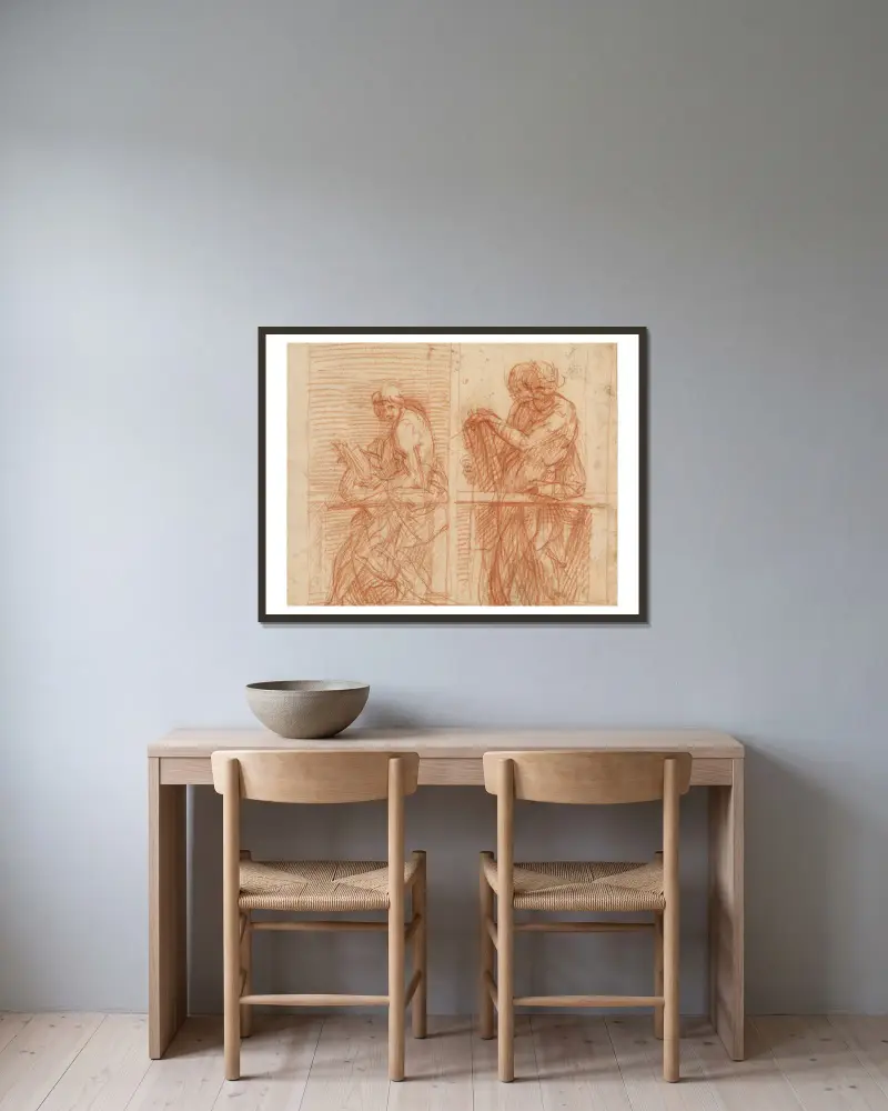 Study of Figures Behind a Balustrade, 1522 – nr 2 av Andrea del Sarto inramad på en vägg