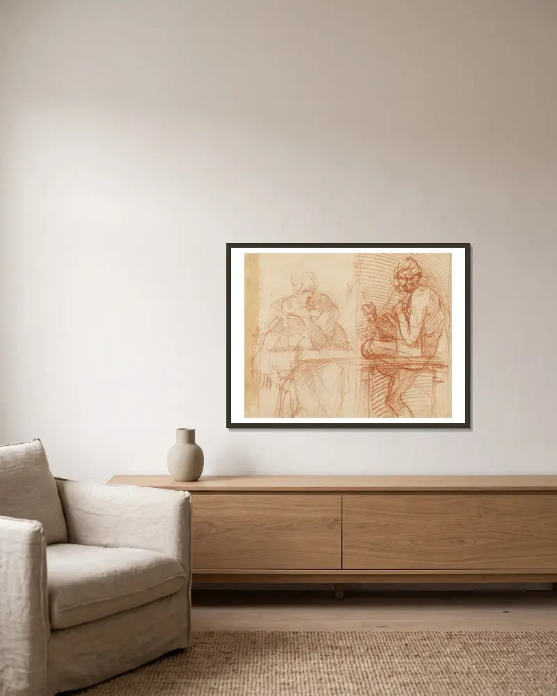 Study of Figures Behind a Balustrade, 1522 – nr 1 av Andrea del Sarto inramad på en vägg