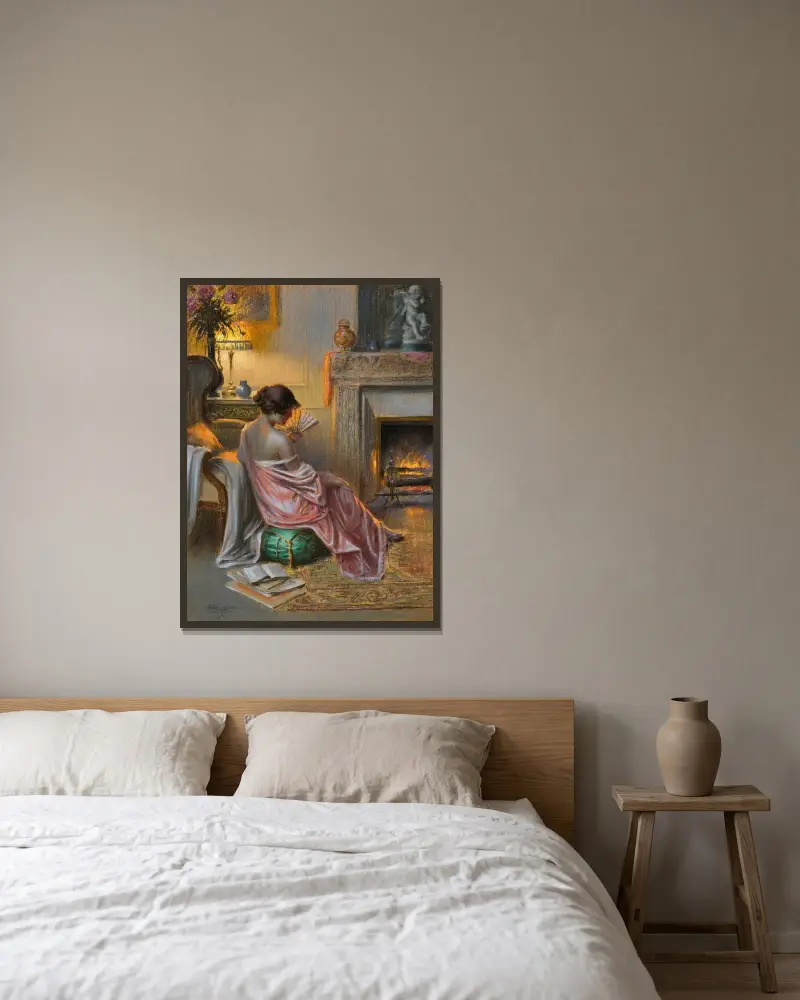 Kvinna med solfjäder av Delphin Enjolras inramad på en vägg
