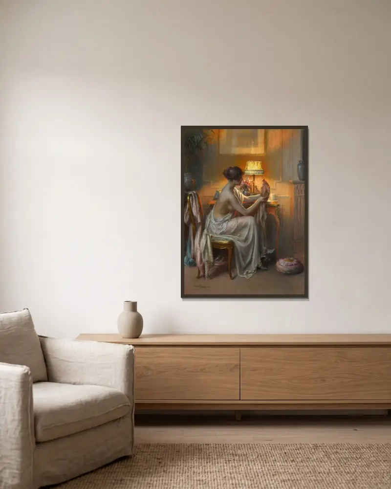 Den kunniga av Delphin Enjolras inramad på en vägg