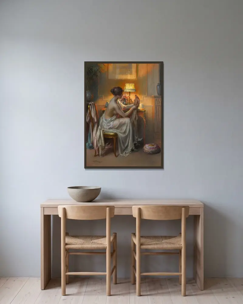 Den kunniga av Delphin Enjolras inramad på en vägg