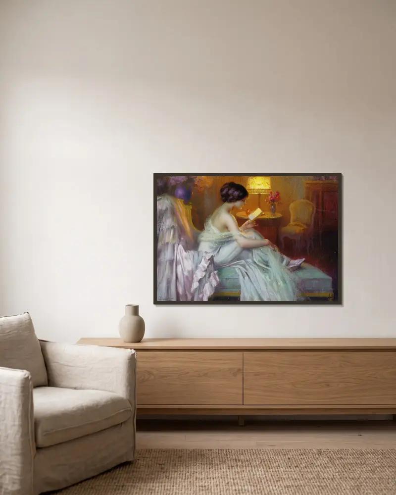 Czytanie przy świetle lampy, Delphin Enjolras w ramie na ścianie