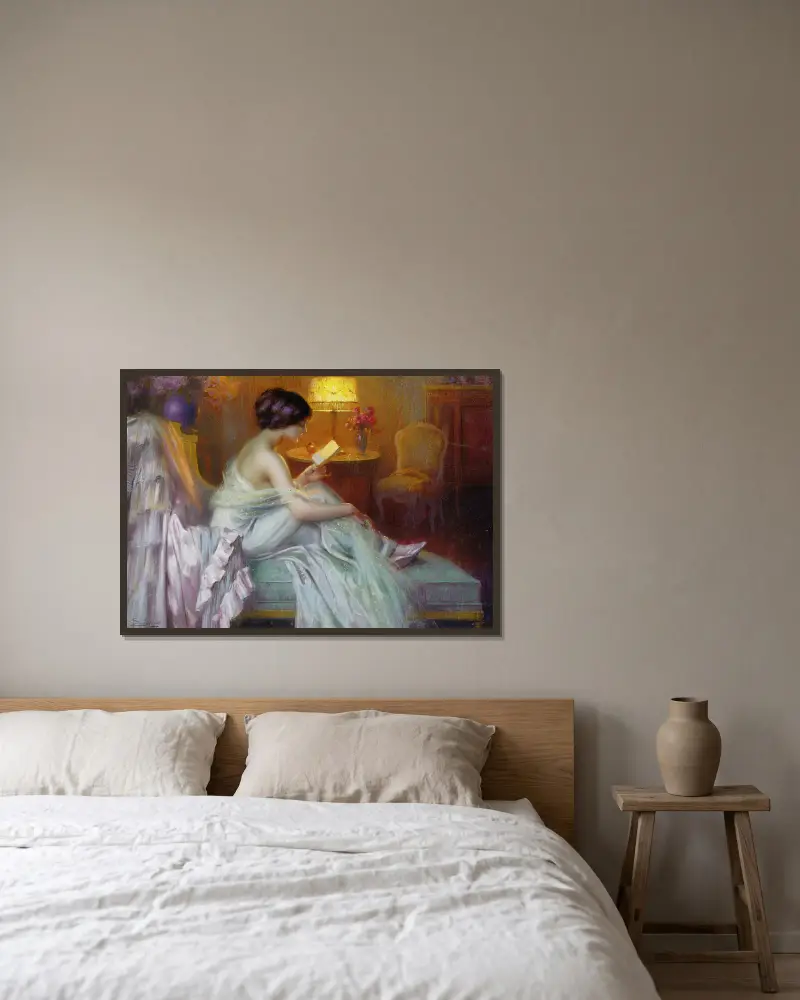 Czytanie przy świetle lampy, Delphin Enjolras w ramie na ścianie
