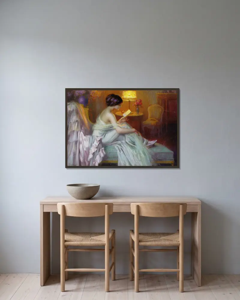 Czytanie przy świetle lampy, Delphin Enjolras w ramie na ścianie