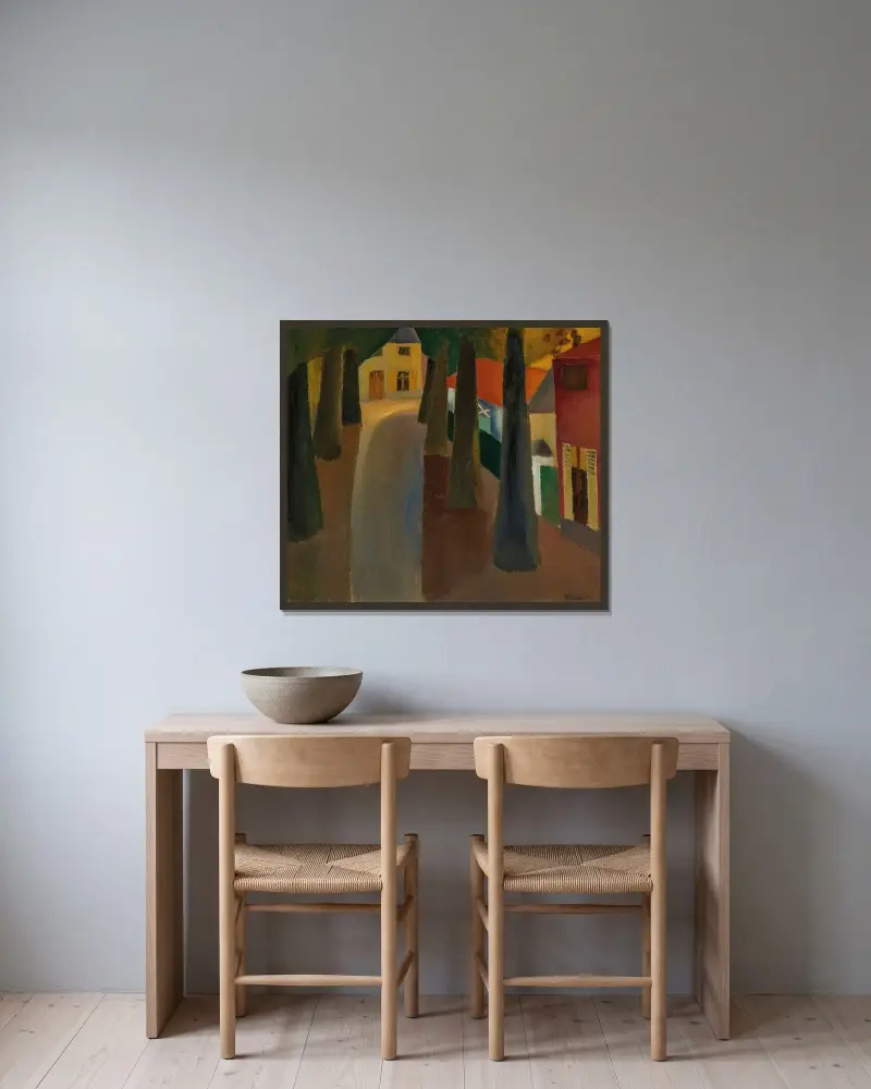 L’allée du château à Bachte-Maria-Leerne av Frits van den Berghe inramad på en vägg