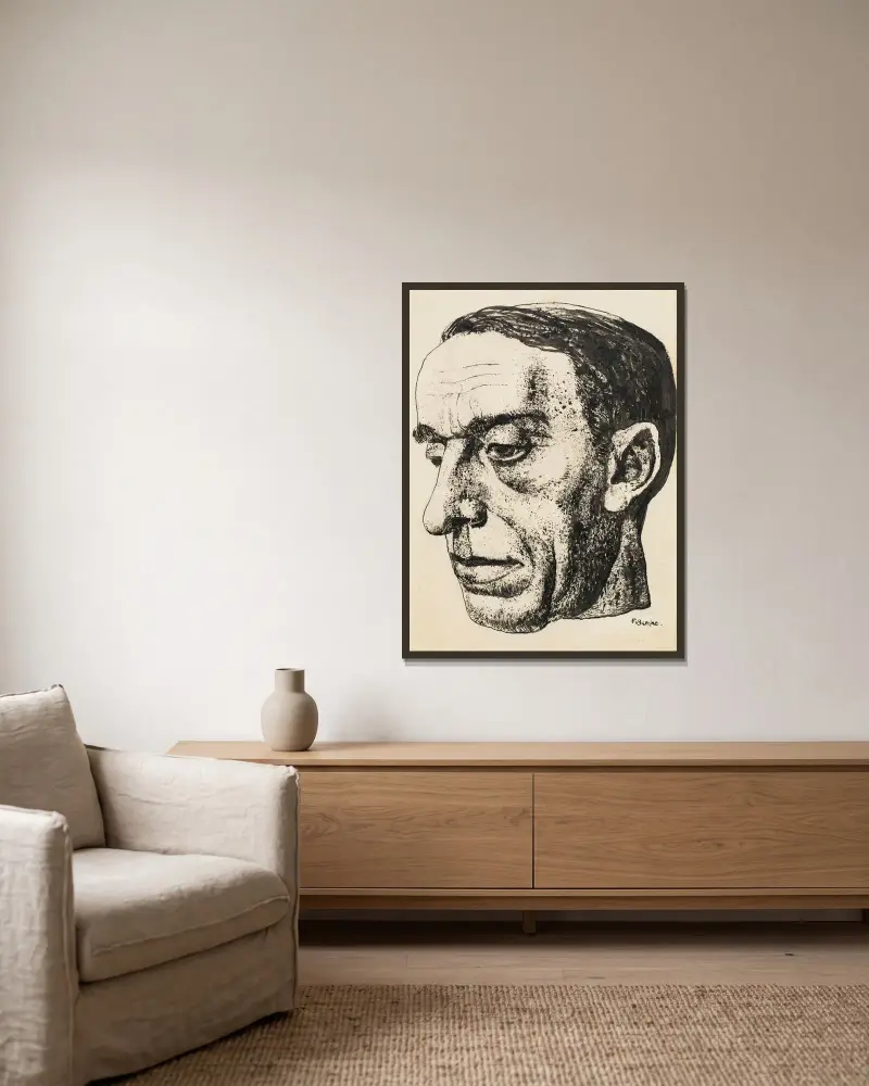 Portrait of the Artist Oscar Jespers av Frits van den Berghe inramad på en vägg