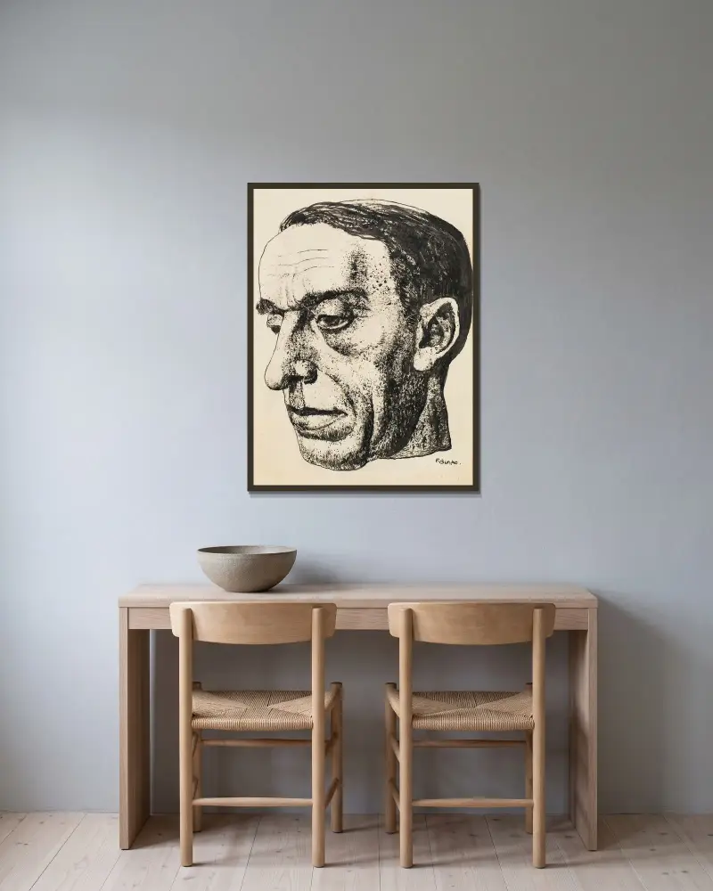 Portrait of the Artist Oscar Jespers av Frits van den Berghe inramad på en vägg