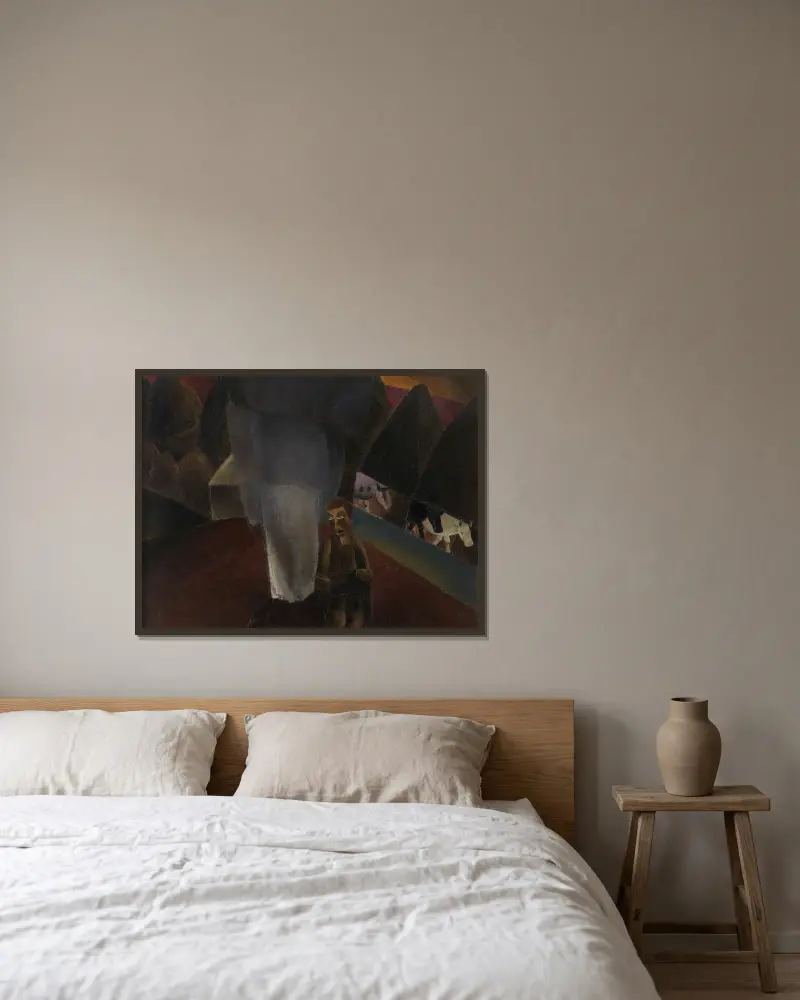 Der Kuhhirt von Frits van den Berghe gerahmt an einer Wand