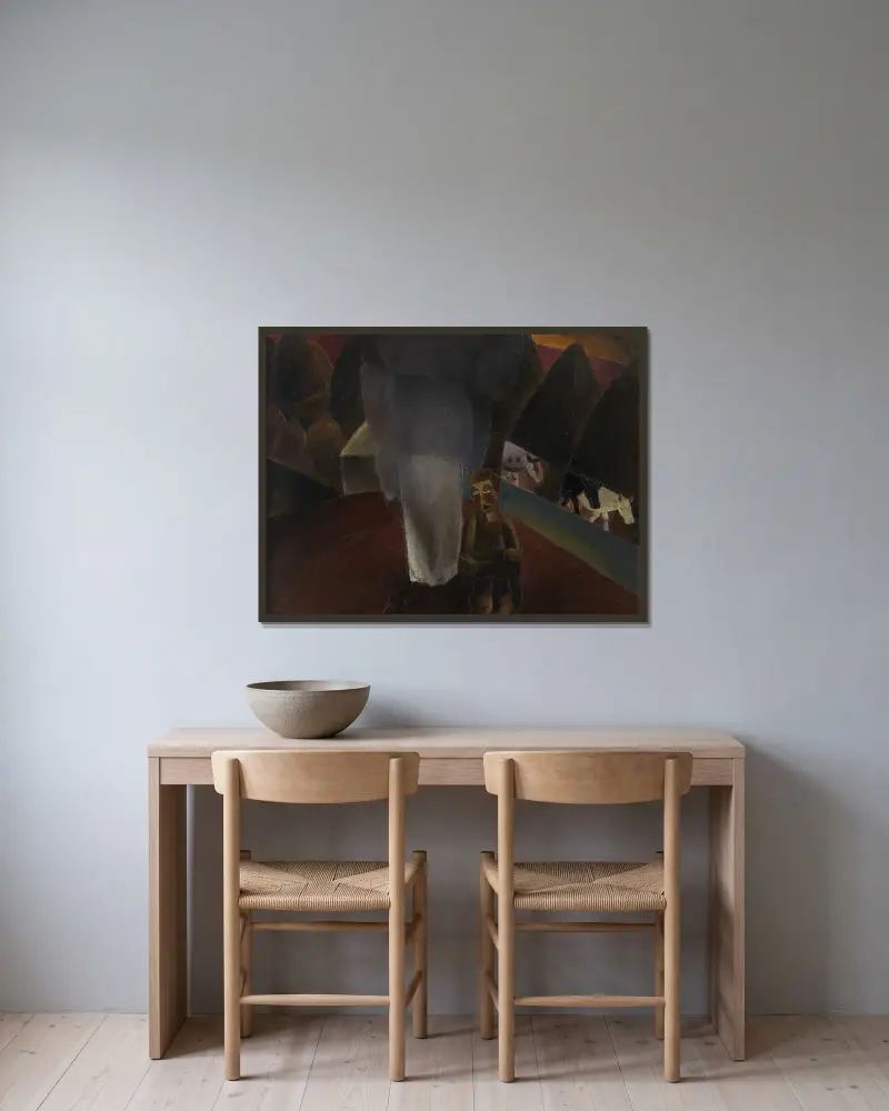 Der Kuhhirt von Frits van den Berghe gerahmt an einer Wand
